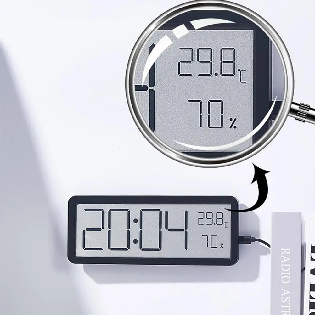 Digital Wall Clock Displaying Temperature and Humidity