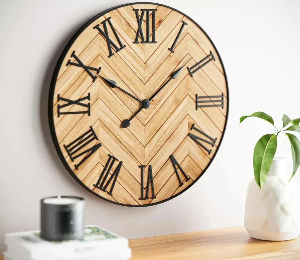 24-Inch Diameter Wall Clock Featuring Roman Numerals