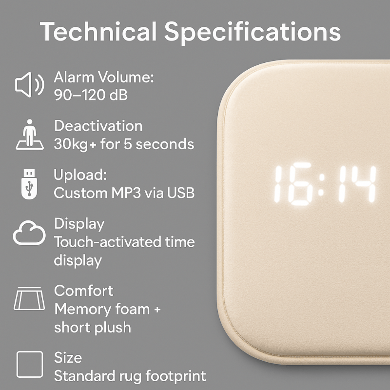 Smart Alarm Clock Rug with Pressure Sensor for Deep Sleepers
