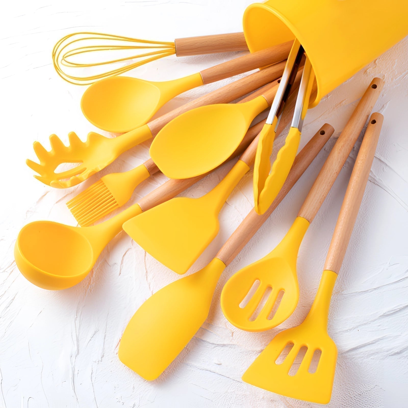 Twelve-Piece Silicone Kitchen Utensil Set with Bamboo Grips