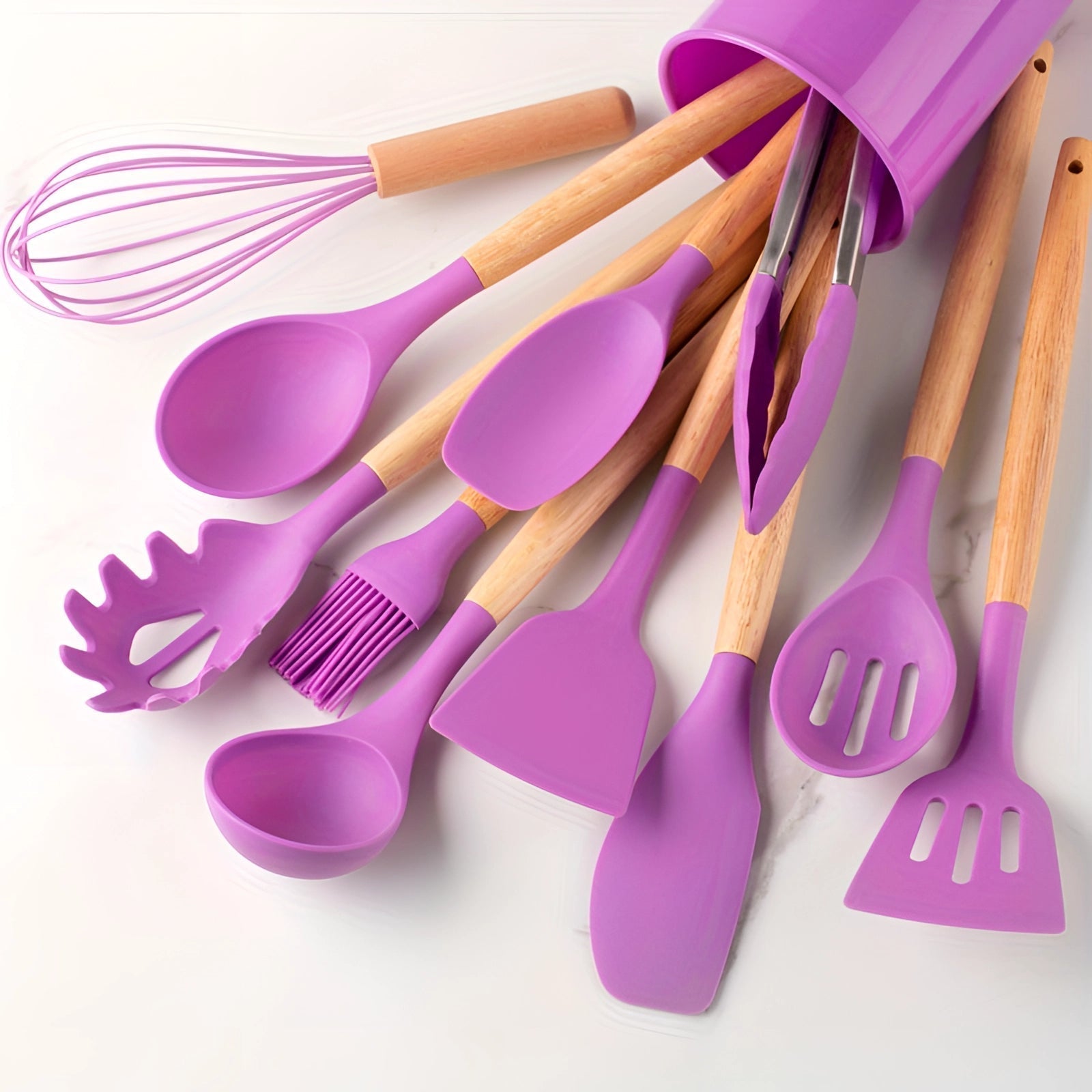 Twelve-Piece Silicone Kitchen Utensil Set with Bamboo Grips