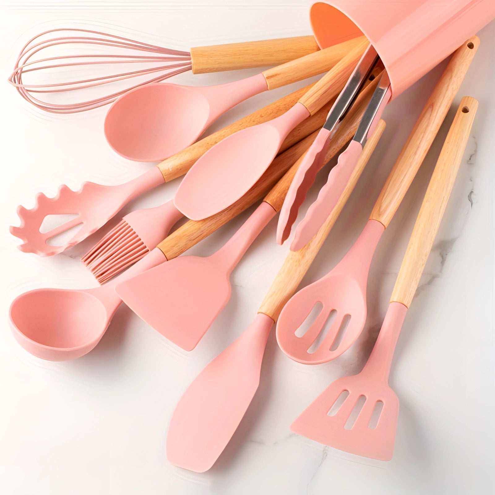 Twelve-Piece Silicone Kitchen Utensil Set with Bamboo Grips