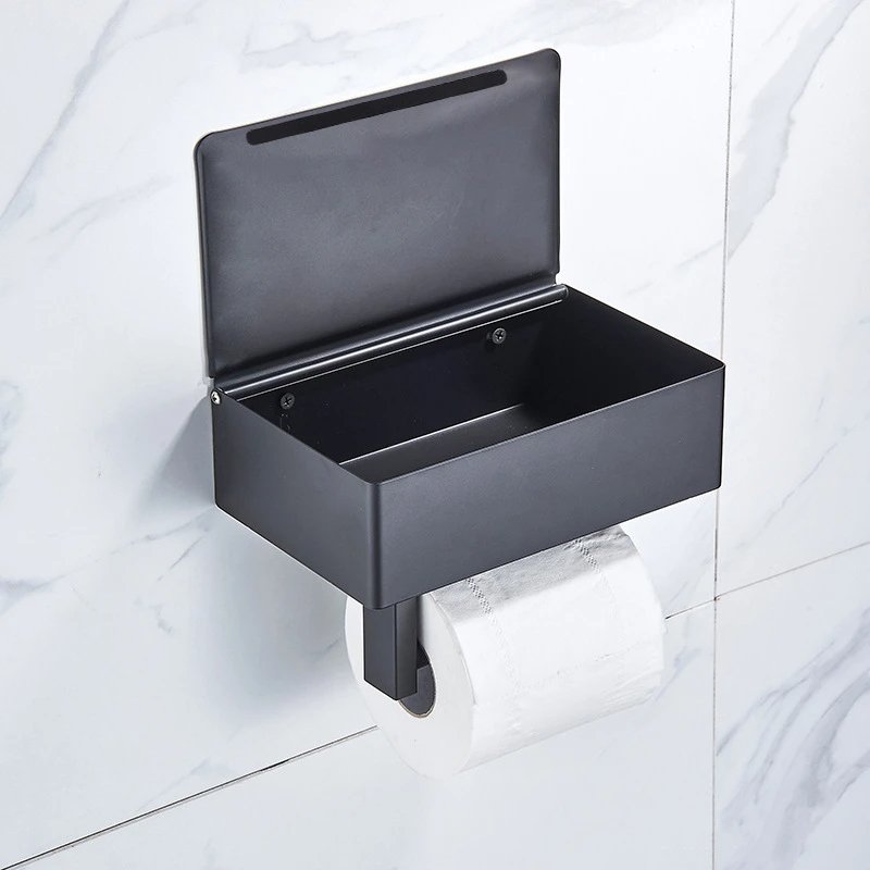 Tissue Dispenser | Stainless Steel Bathroom Paper Holder | 2-in-1 Holder with Shelf | SteelShelf