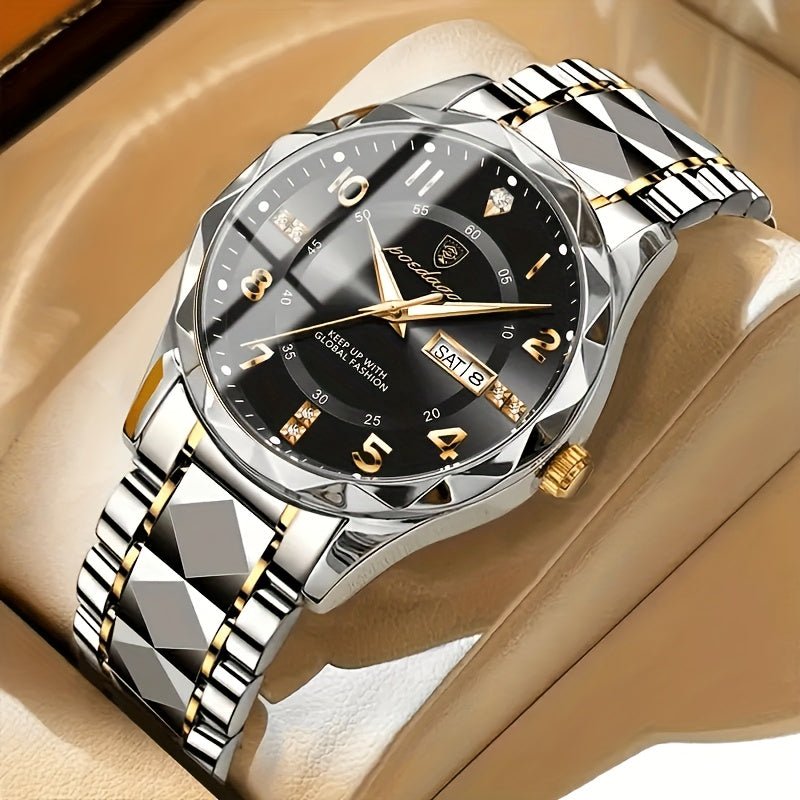 Stainless Steel Sports Watch for Men with Blue Two-Tone Dial