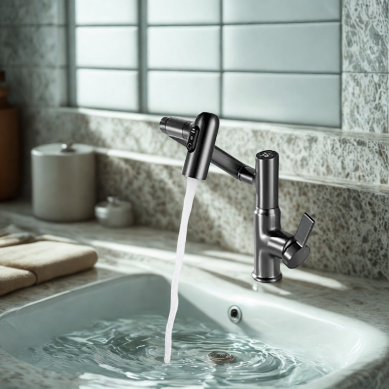 360-Degree Rotating Faucet with Height Adjustment and Temperature Indicator