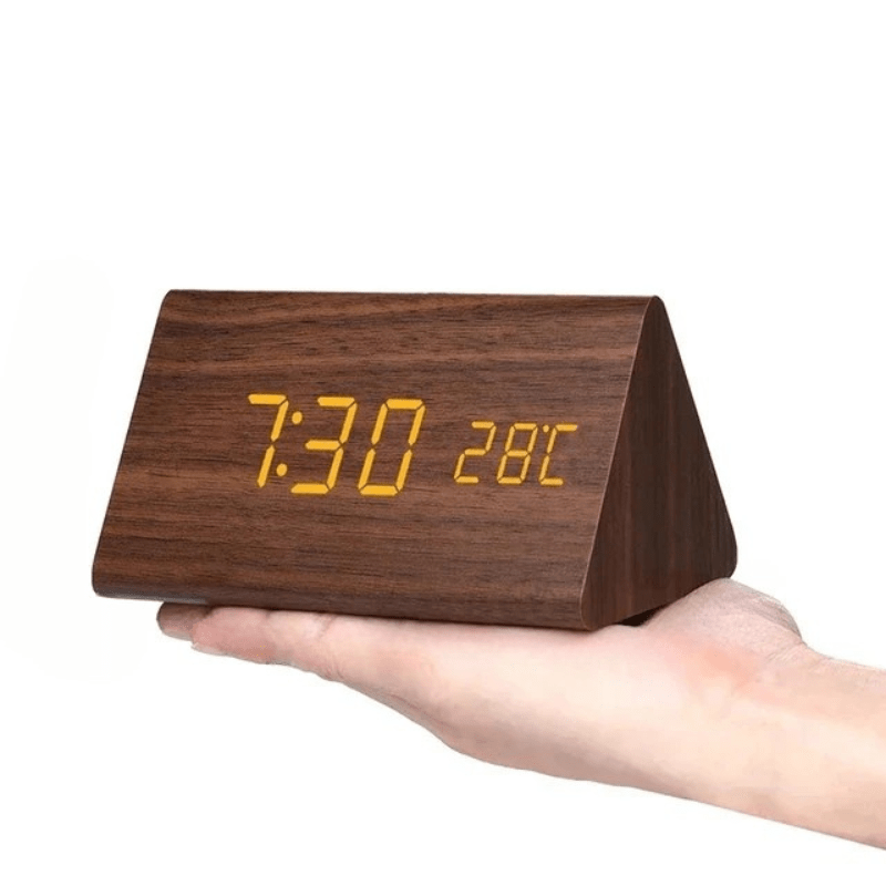 Minimalist Wooden LED Clock with Voice Activation and Clap Control