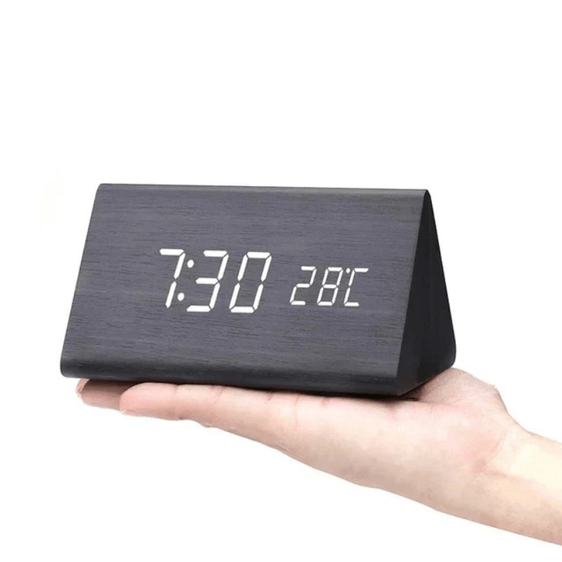 Minimalist Wooden LED Clock with Voice Activation and Clap Control