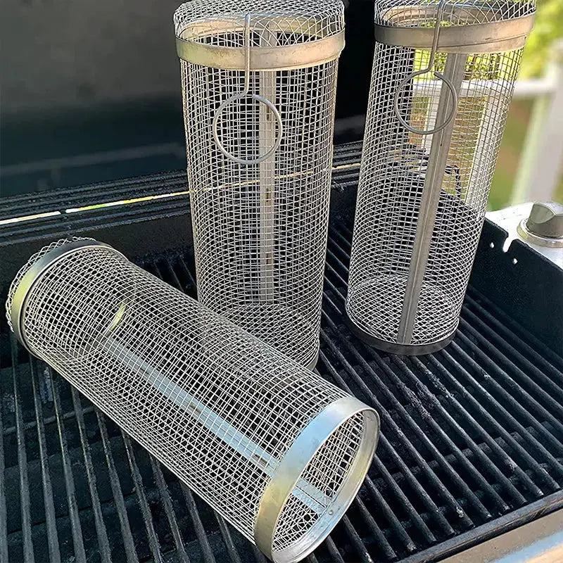 Stainless Metal Grill Basket | Rolling Tray | Suitable for Small Grill Items | GrillRoll
