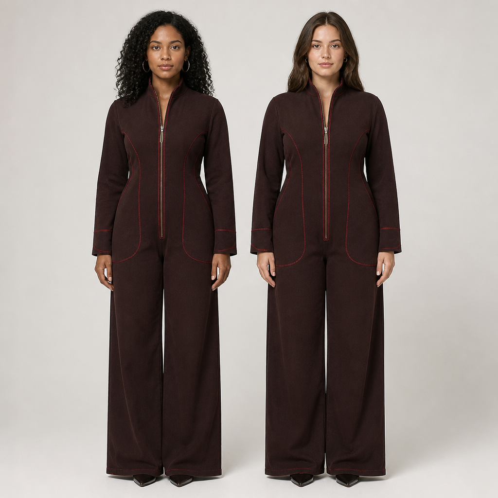 Velozia™ – Waist-Sculpting Wide-Leg Denim Jumpsuit with Zip Front