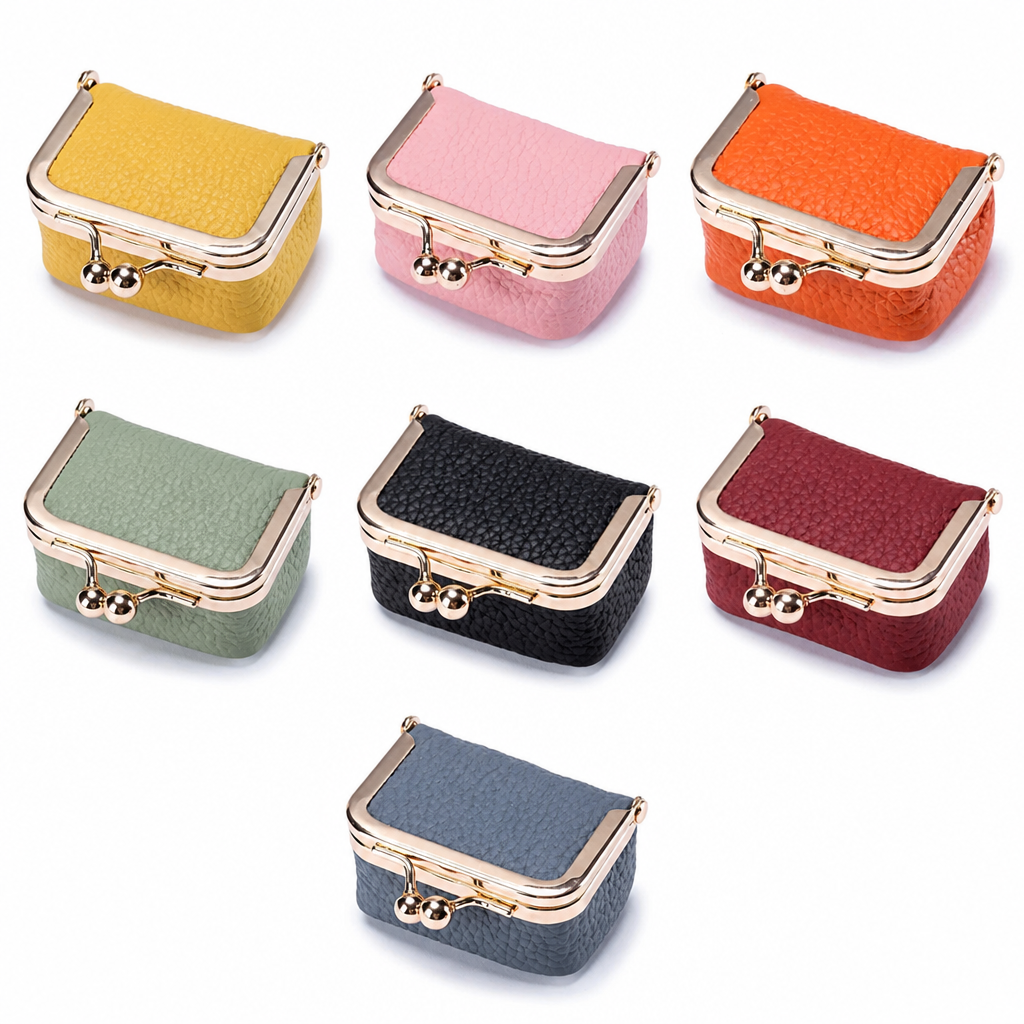GlimmerGuard™ – Genuine Leather Mini Jewelry Case with Gold Kiss-Lock Clasp