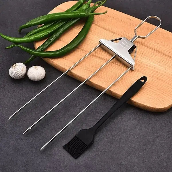 Stainless Steel BBQ Skewer | Double-Tine Design | Slide Scraper for Easy Cleaning | SpießPro