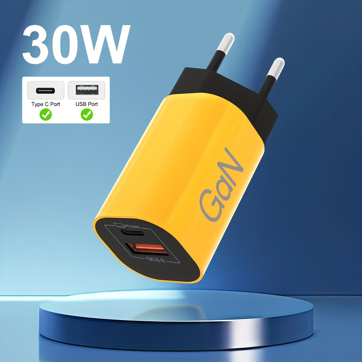 30W Dual-Port USB-C Charger with GaN Technology