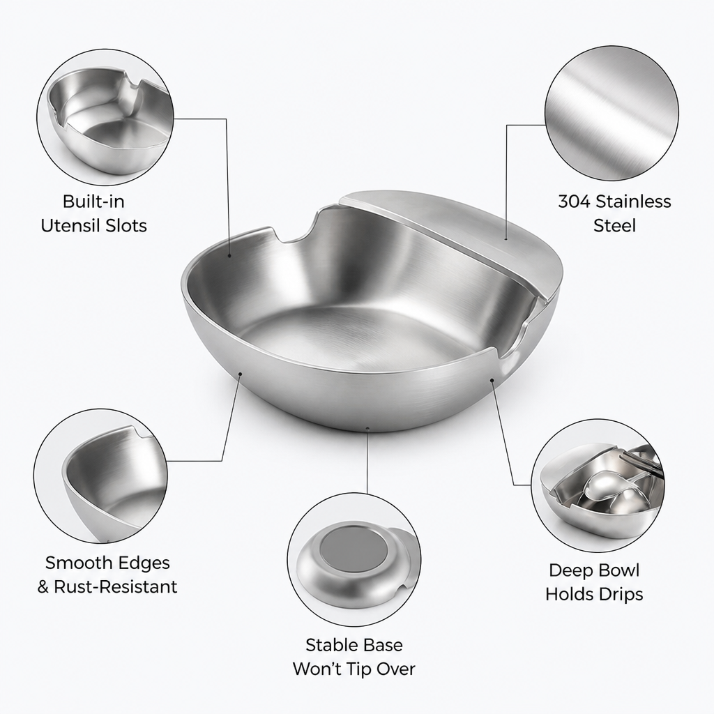 ArisPlate™ Stainless Spoon Rest — Keep Every Counter Spotless and Stress-Free While You Cook