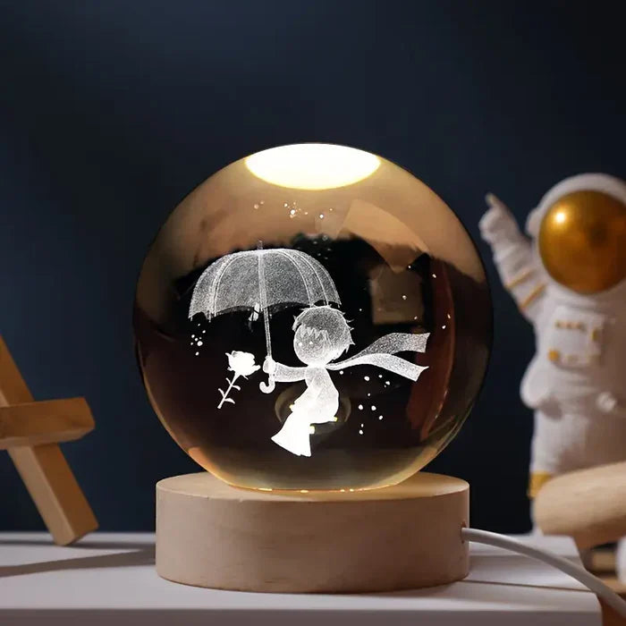 3D Carved Crystal Globe Lamp – Soft LED Night Light