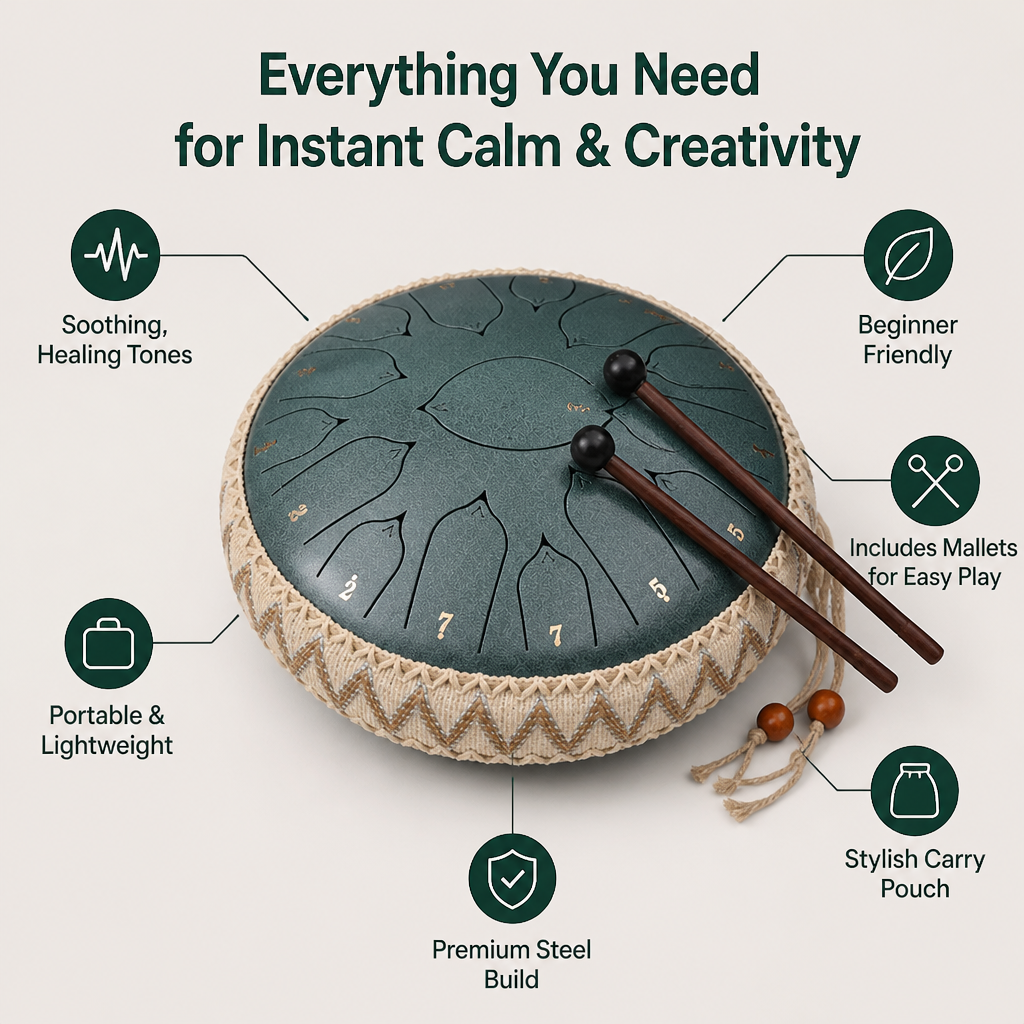 SereniTone™ Steel Tongue Drum — Instantly Melt Stress and Unlock Your Creative Flow