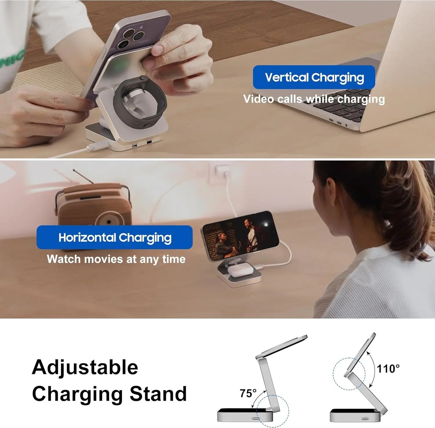 3-in-1 Wireless Charger with Magnetic Design for iPhone, AirPods, Apple Watch