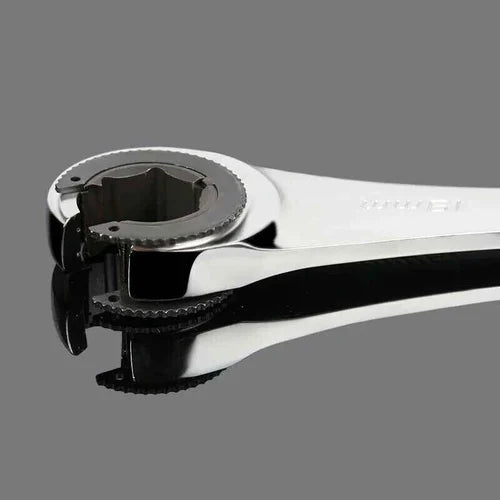 Ratchet wrench for open pipes (fixed head - flexible head 2 IN 1)
