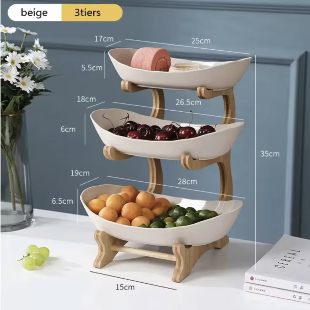 Multi-Tiered Wooden Fruit Bowl for Kitchen Organization