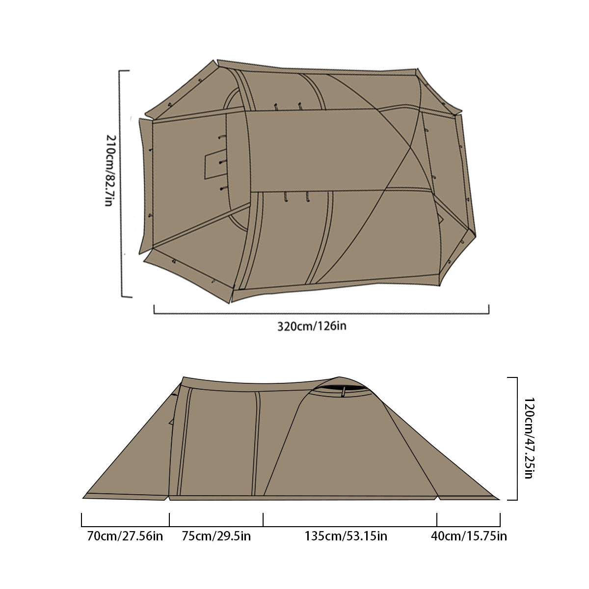 Family Camping Tent for All Seasons with Stove Flue Opening