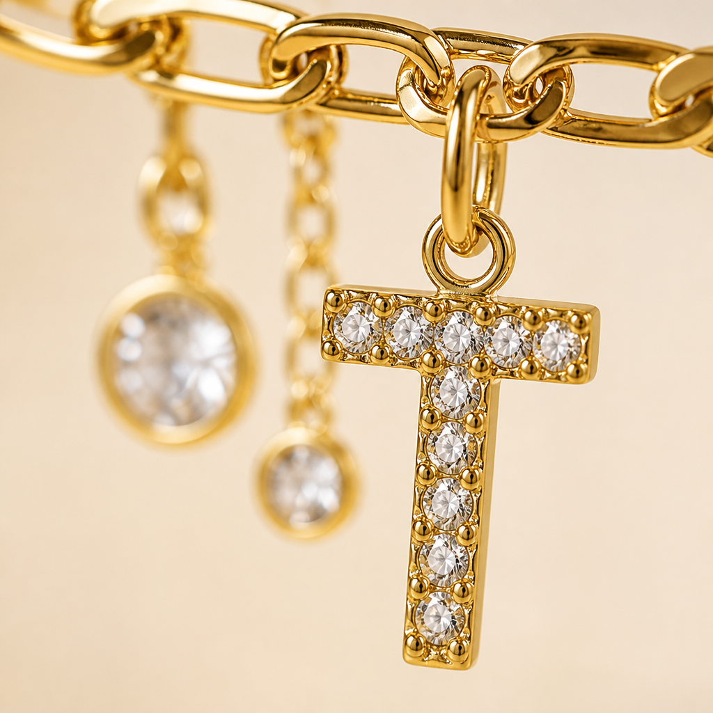 LumaLuxe™ – Layered Gold Initial Anklet with Rhinestone Letter Charm