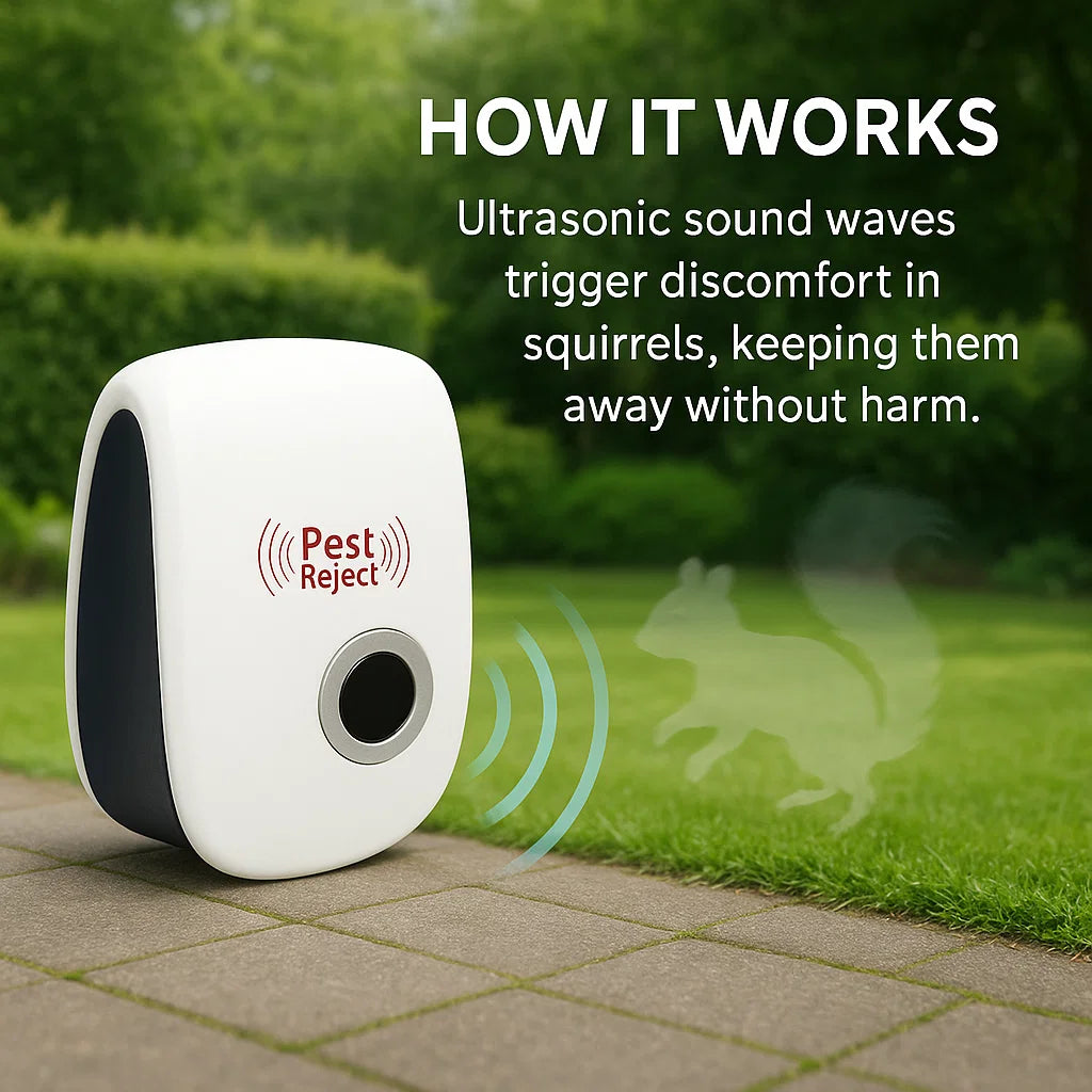 Ultrasonic Squirrel Repellent for Gardens and Yards - 48 Hour Effect