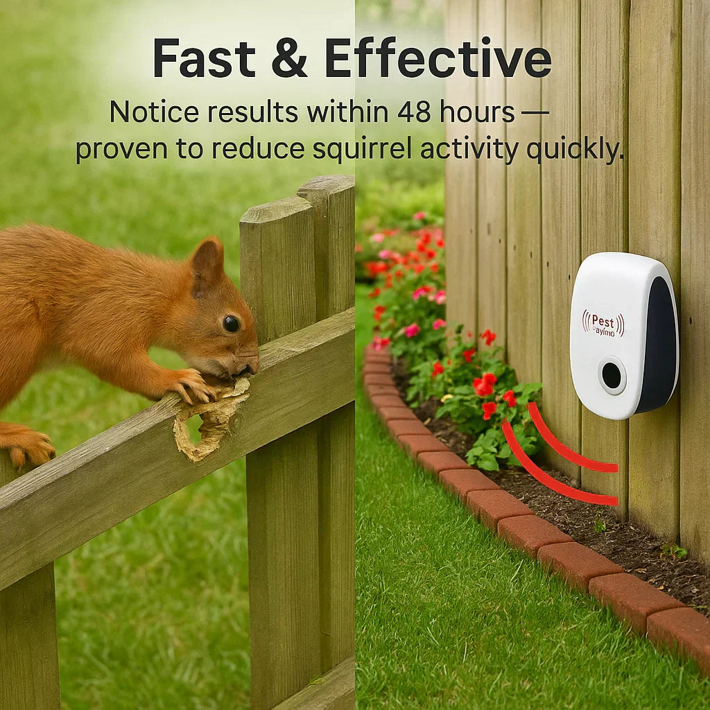 Ultrasonic Squirrel Repellent for Gardens and Yards - 48 Hour Effect