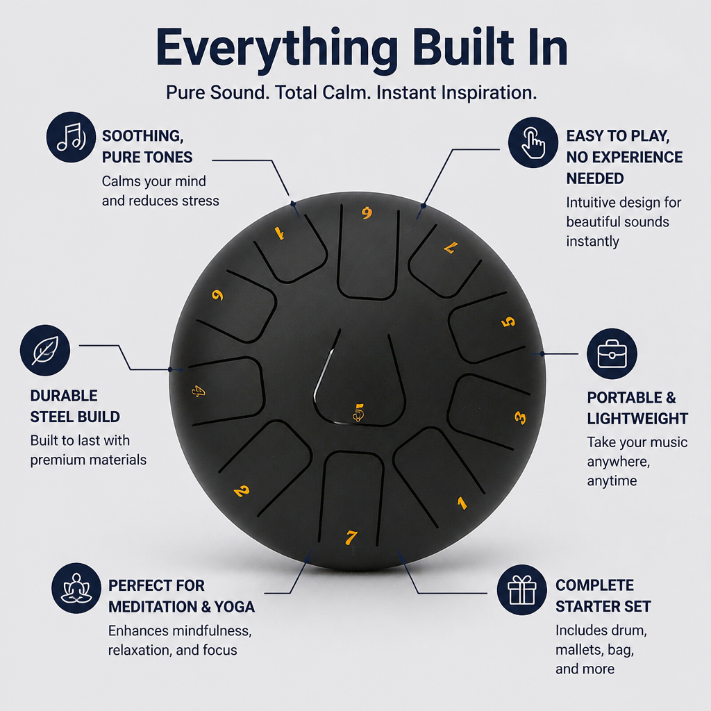 SereniTone™ Steel Tongue Drum — Instantly Melt Stress and Unlock Your Creative Flow
