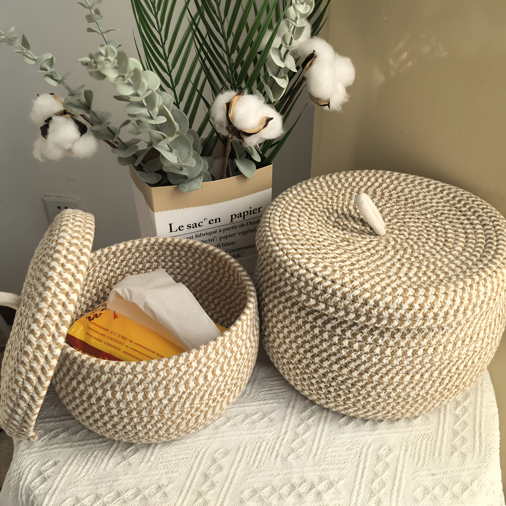 Handwoven Storage Basket | Round Woven Basket | Boho Style | CasaWeave
