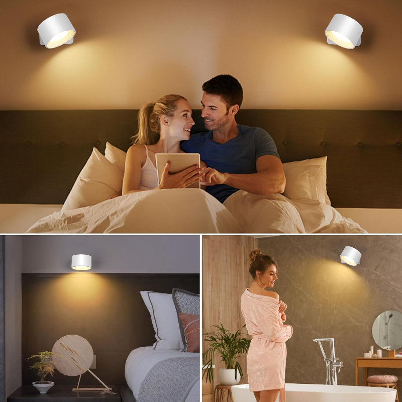 Rechargeable LED Wall Lamp with 360° Rotatable Head – Touch Sensor, Wire-Free Installation