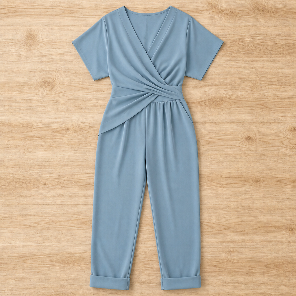 SolaraLuxe™ – Wrap-Front Wide-Leg Jumpsuit with Twist Waist