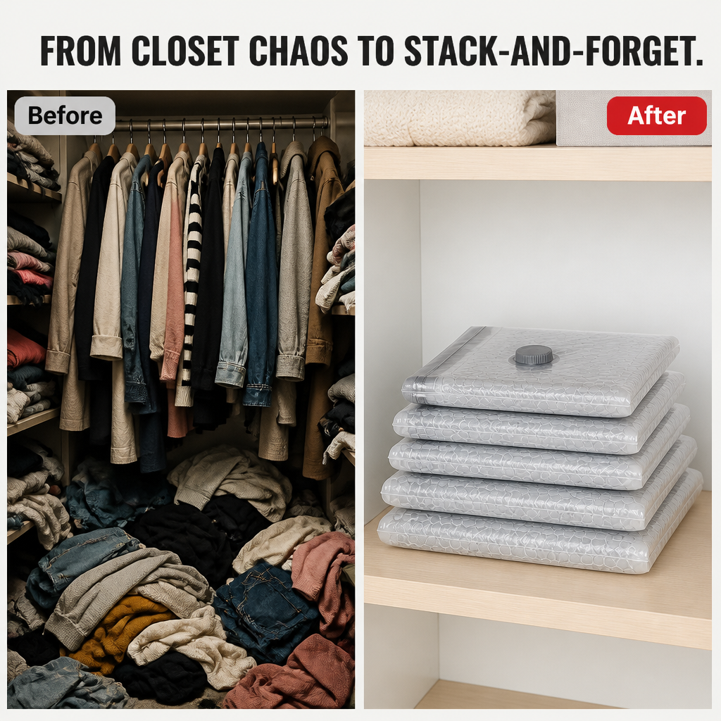 SpaceSculptor™ — Crush Closet Clutter by 80% Without Bags That Puff Back