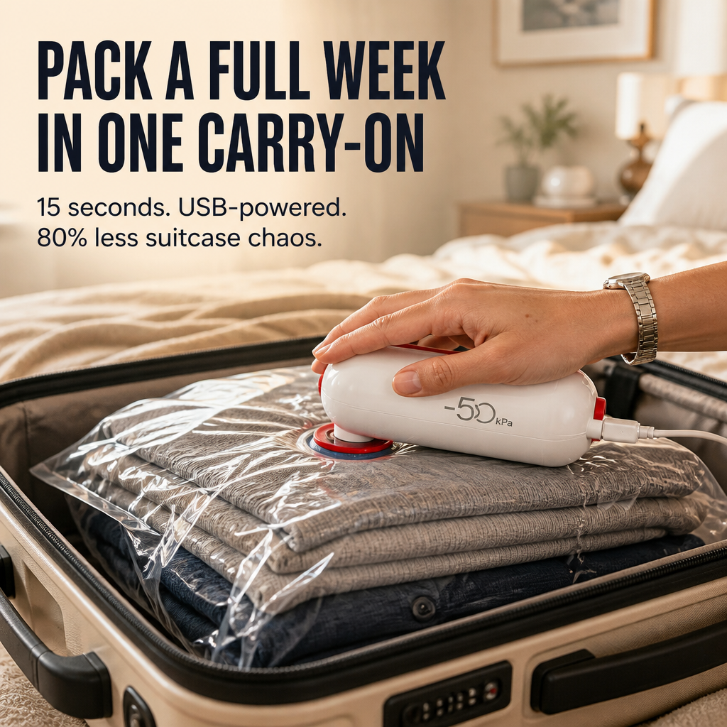 VoltPack™ — Shrink Your Suitcase 80% With a Pocket USB Vacuum Pump