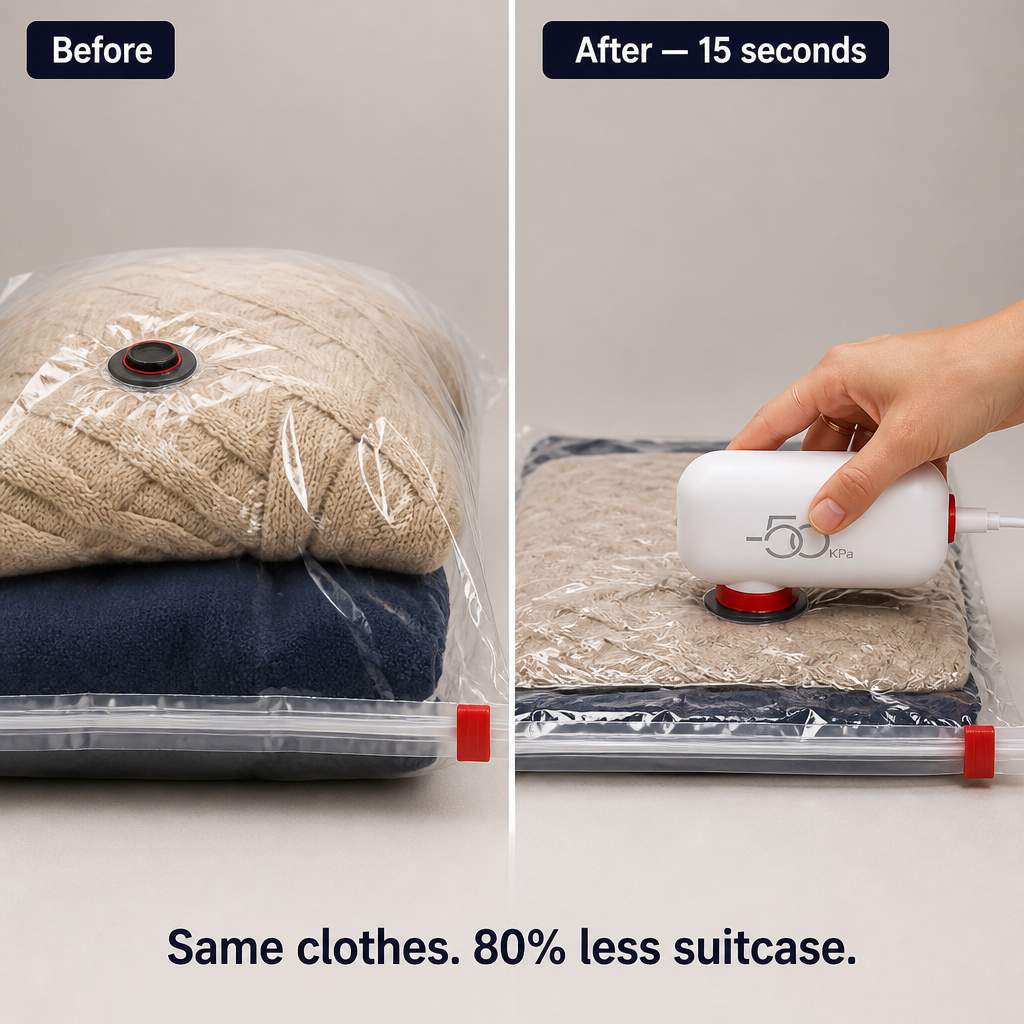 VoltPack™ — Shrink Your Suitcase 80% With a Pocket USB Vacuum Pump