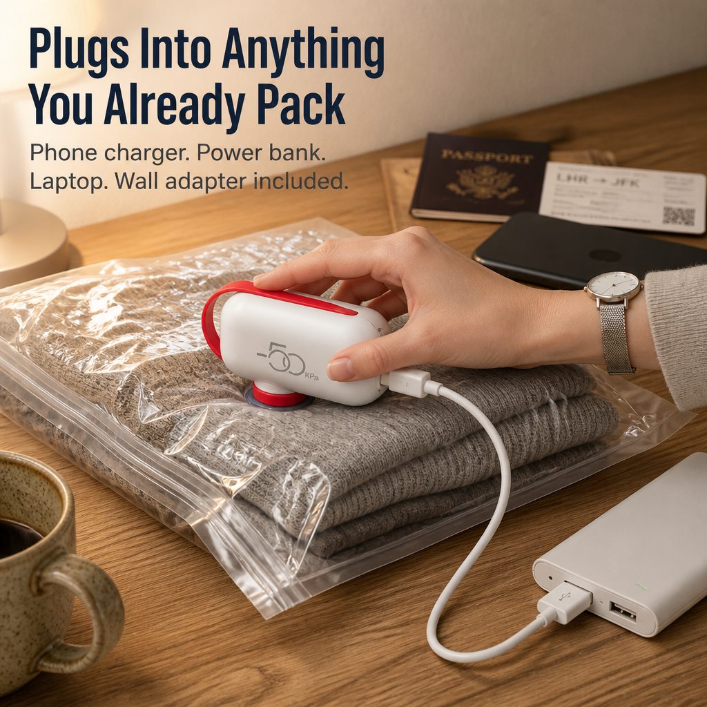VoltPack™ — Shrink Your Suitcase 80% With a Pocket USB Vacuum Pump