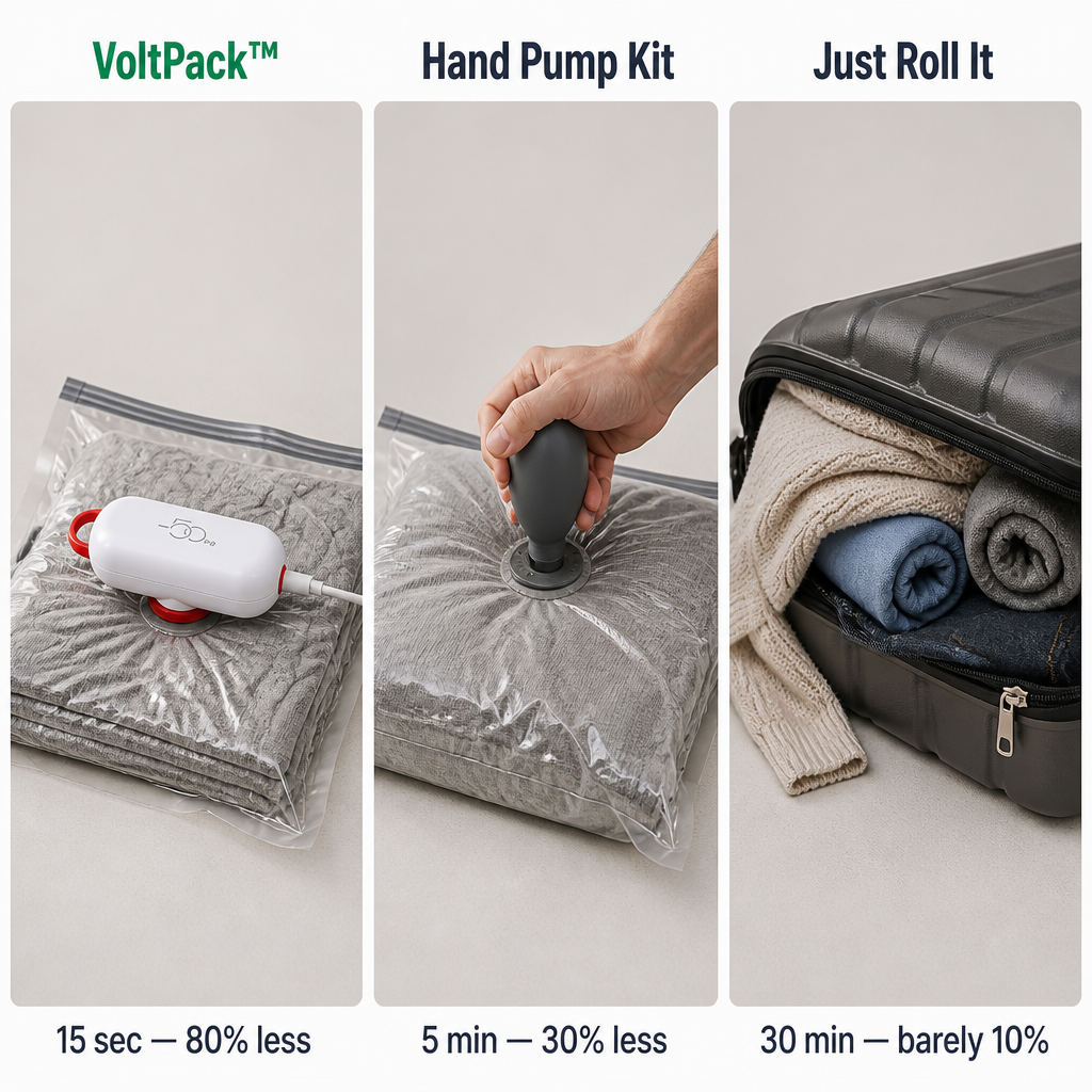 VoltPack™ — Shrink Your Suitcase 80% With a Pocket USB Vacuum Pump