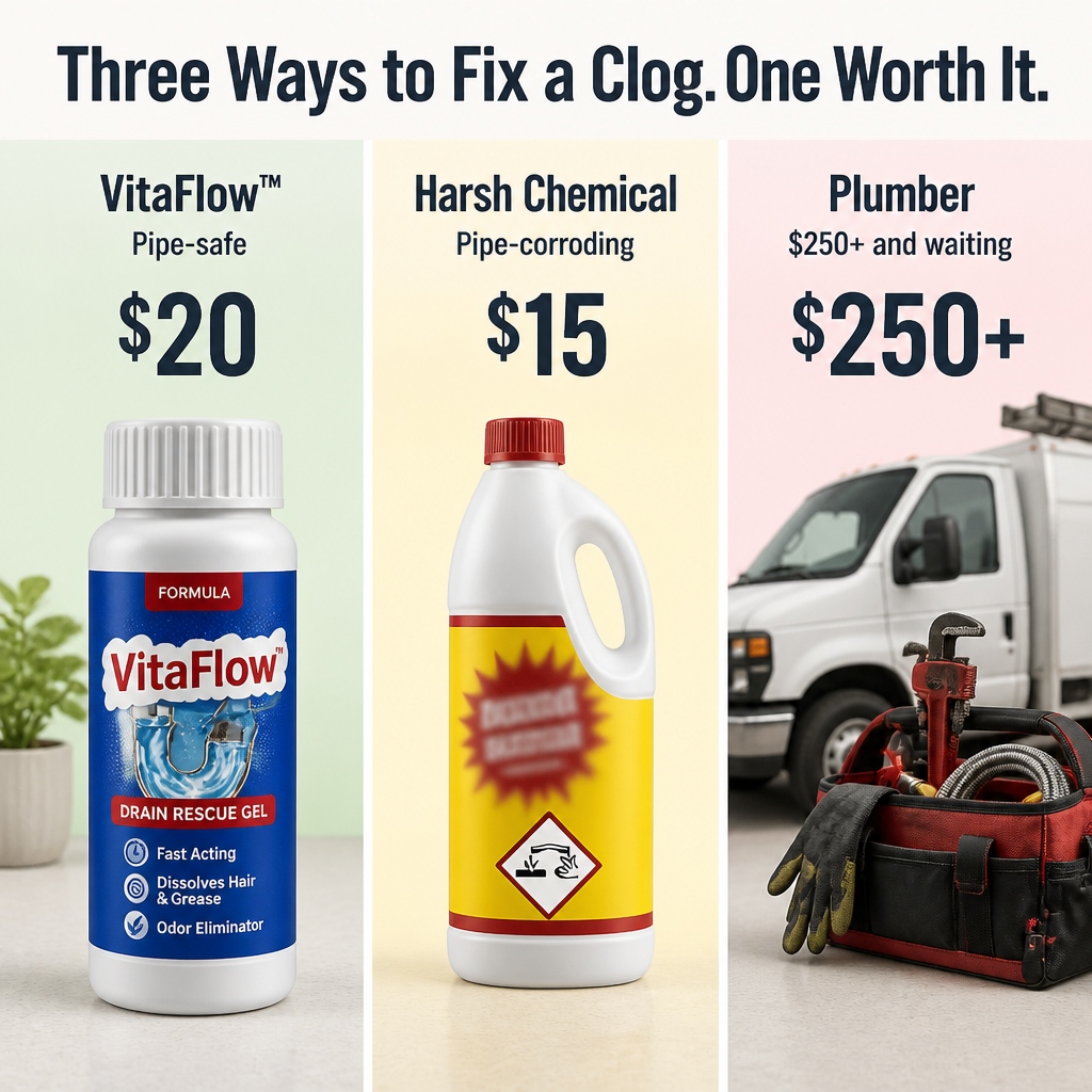 VitaFlow™ Drain Rescue — Clear Stubborn Clogs in Minutes Without Wrecking Your Pipes