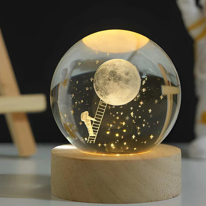 3D Carved Crystal Globe Lamp – Soft LED Night Light