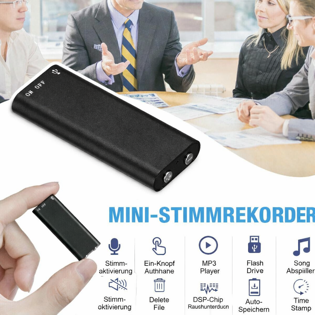Dictation Device | Compact Audio Recorder | Single Button Recording | MicroSpy