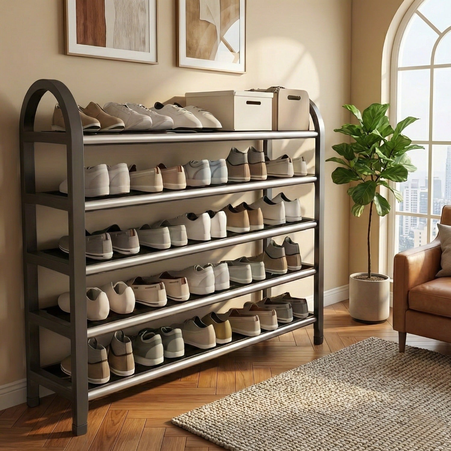 Space-Saving Shoe Rack with 5 Tiers