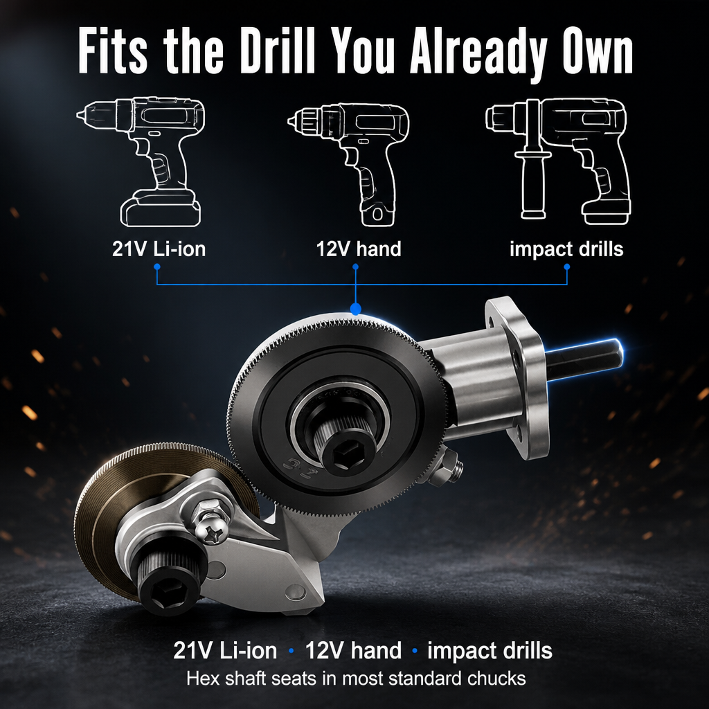 BladePulse™ — Turn Any Drill Into a Spark-Free Sheet-Metal Cutter