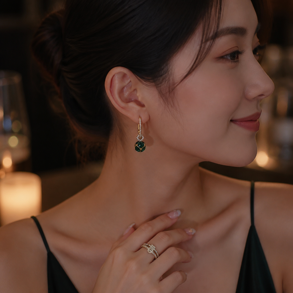 SolaraLuxe™ – Pavé Gold Hoop Earrings with Emerald Crystal Drop