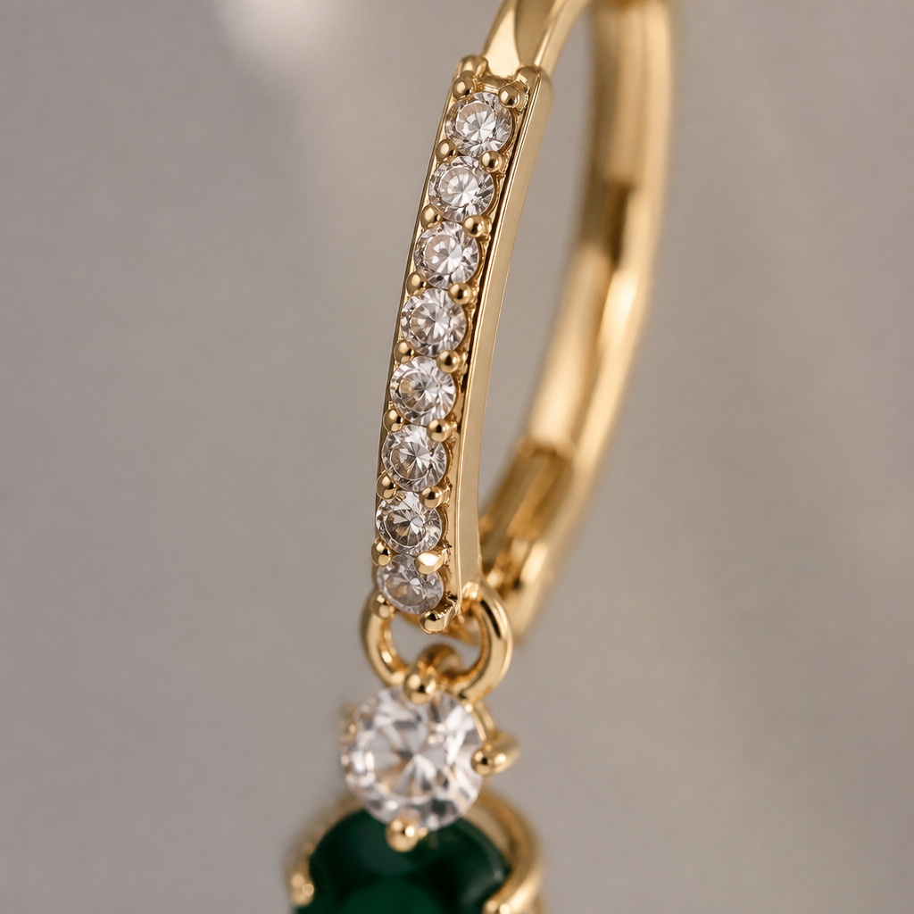 SolaraLuxe™ – Pavé Gold Hoop Earrings with Emerald Crystal Drop