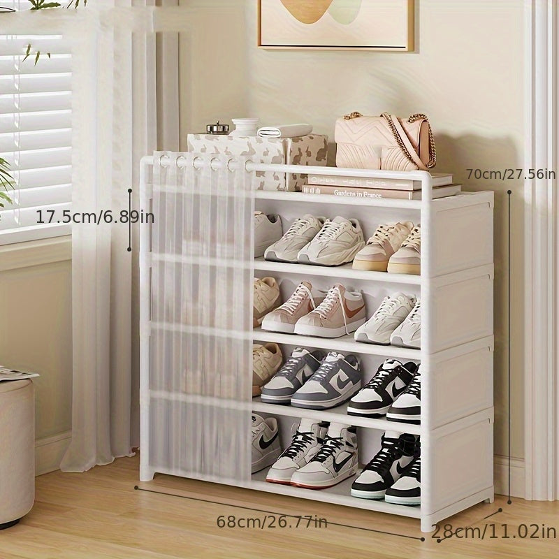 Foldable Shoe Rack with Dust Cover Curtain