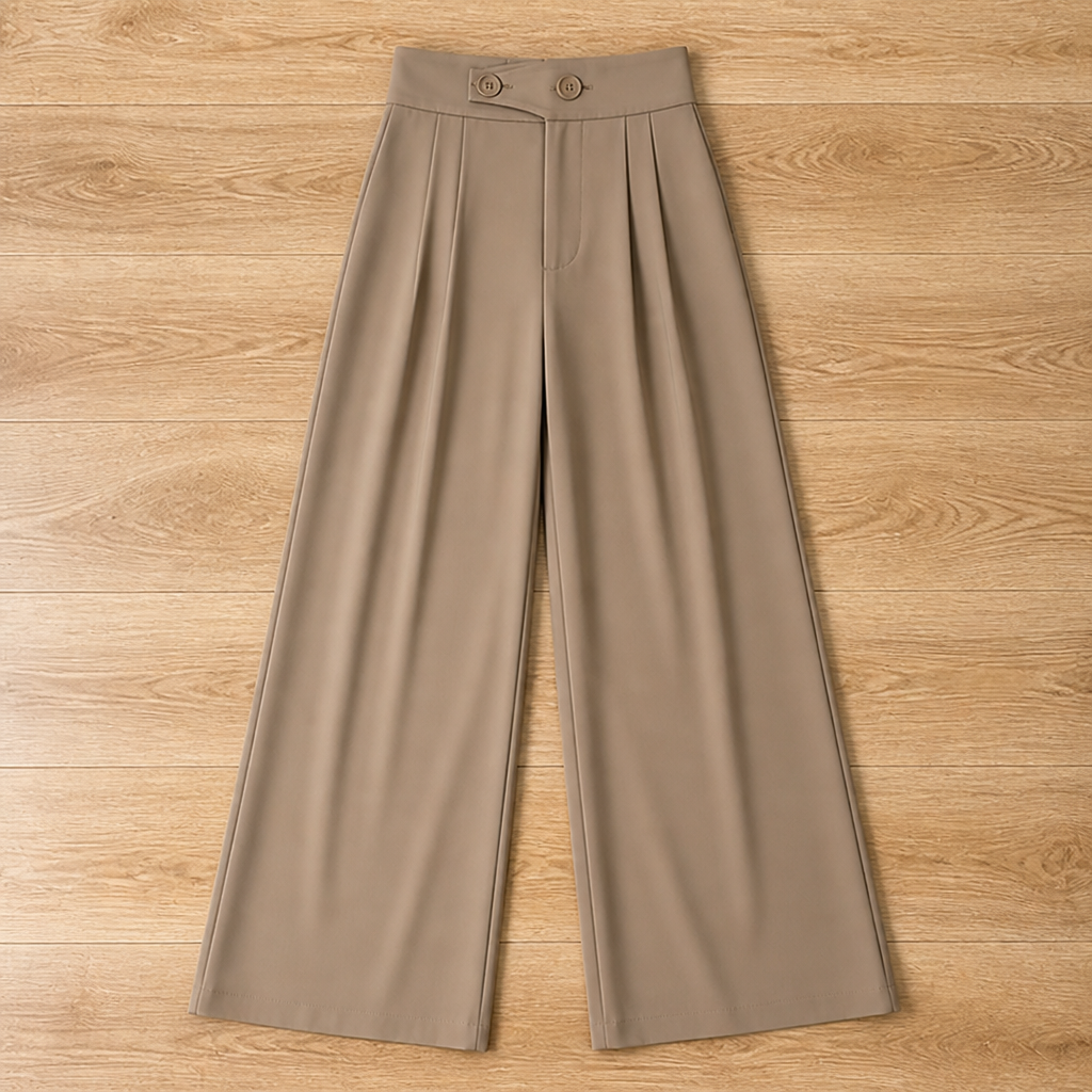 VivaLume™ – High-Waist Pleated Wide-Leg Trousers with Button Waist Detail