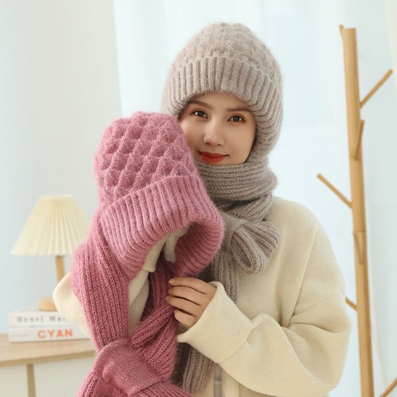Warm Hat Scarf Set with Built-in Face and Ear Protection