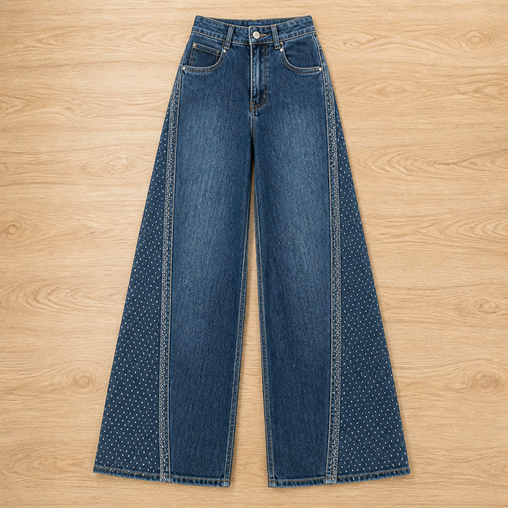 LumiVerve™ Wide-Leg Rhinestone Jeans — Flaunt Your Curves with Effortless Comfort and Sparkling Confidence