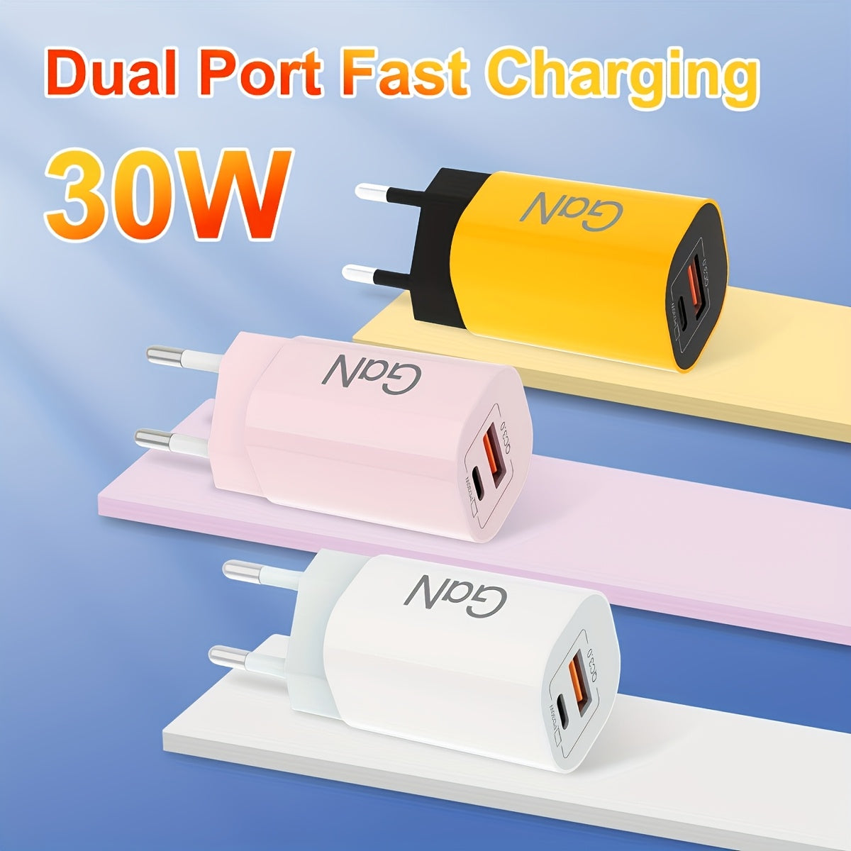 30W Dual-Port USB-C Charger with GaN Technology