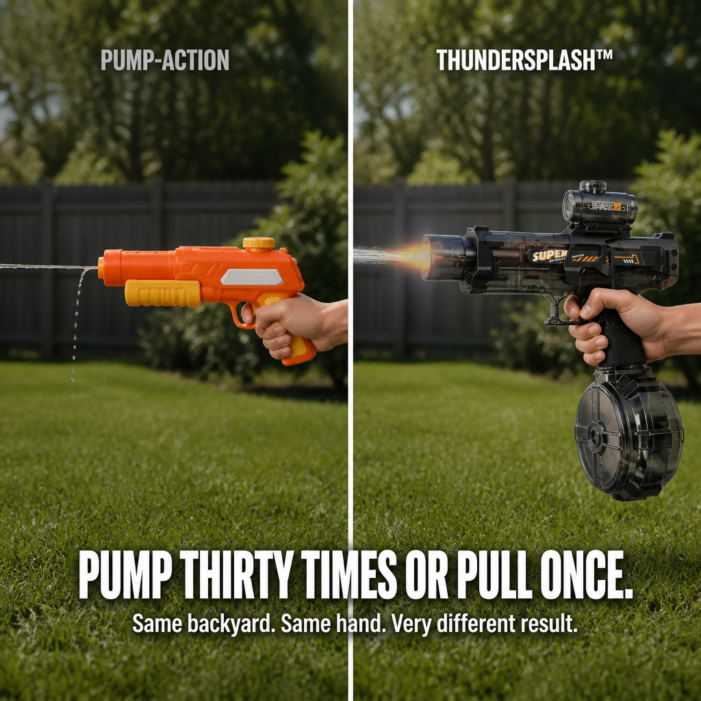 ThunderSplash™ — Drench the Backyard with Zero Pumping, USB-C Power & Muzzle-Flash Lights