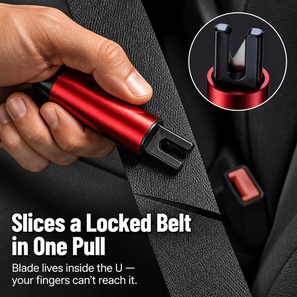 VeroGuard™ — Press Once to Shatter Glass and Cut Your Seatbelt Free