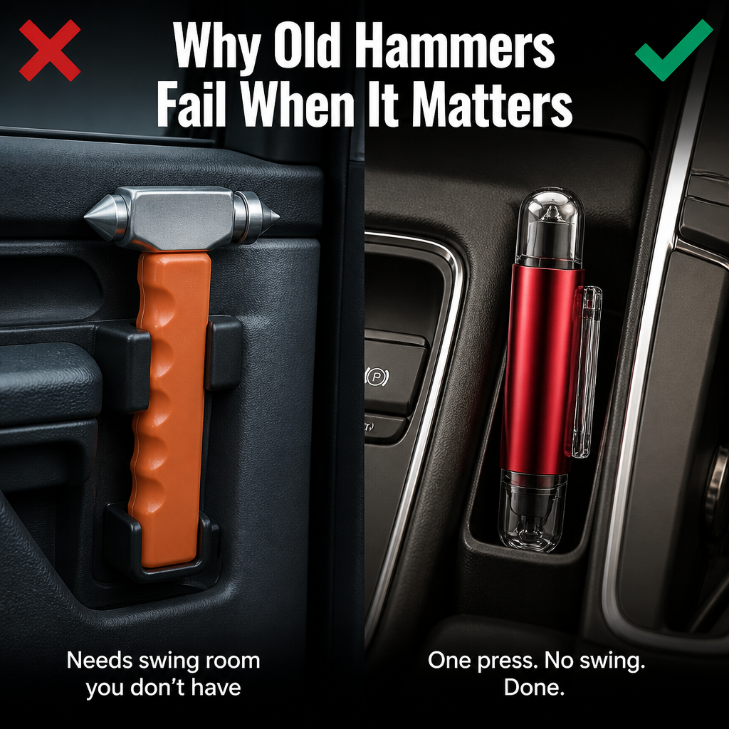 VeroGuard™ — Press Once to Shatter Glass and Cut Your Seatbelt Free